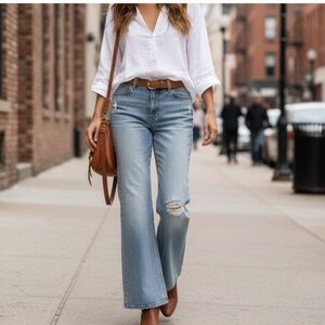 Versona Light Blue Distressed Flare Jeans